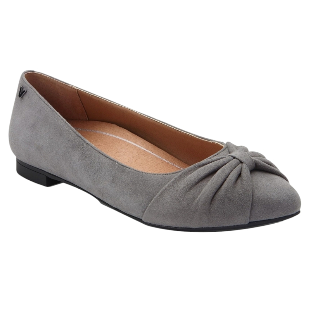 Vionic Gem Gramercy Grey Suede Pointed Toe Ballet Flats with Bow Accent Size 8.5